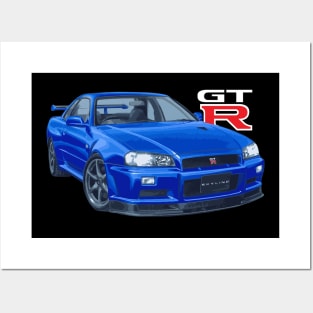 JDM CAR R34 V-SPEC II Bayside Blue GTR skyline Posters and Art